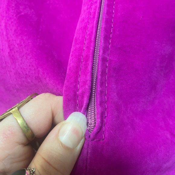 Vintage 90’s Neon Fuchsia Leather Suede Mini Skirt - Picture 11 of 12
